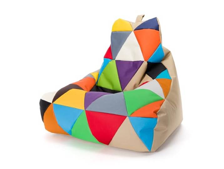 Ecopuf - Keiko Patchwork Pouf Sessel Outdoor - Sitzsack Styroporkugeln - Wasserfester Stoffsack - Entspannungssessel - Wohnungseinrichtung - Sessel Größe M - 100x80x85cm, Mischung/Cappuccino