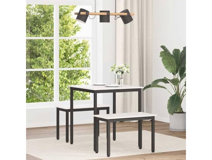 Esstisch Weiß 70 x 70 x 75 cm Massives Kiefernholz Quadratische Tischplatte,Metalbeine,zeitlose Holzmaserung,einfache Montage,Esszimmer und Küche