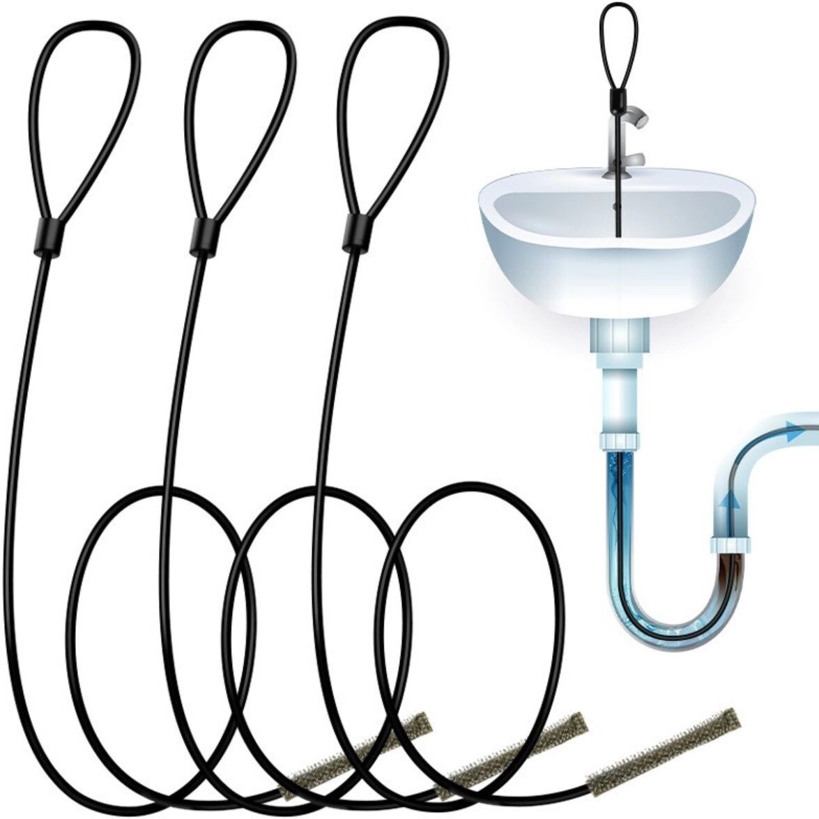 INF Flexibler Abfluss-Haarentferner - PE+Stahldraht, biegbar für Waschbecken, Badewanne & Küchenabflüsse, 77/90/120cm 90 cm