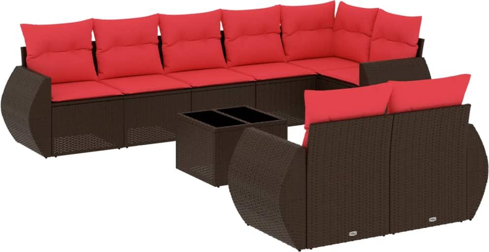 vidaXL 9-teiliges Gartensofa-Set mit Kissen, braun, Polyrattan