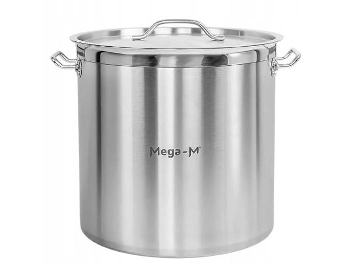 Mega-M Kochtopf GROSSE Induktion aus Edelstahl AISI 443 mit DECKEL PRO Küche Keramik, Elektro, Gas, Induktion, nichtheizen Griffe, Deckel im Set (50L)
