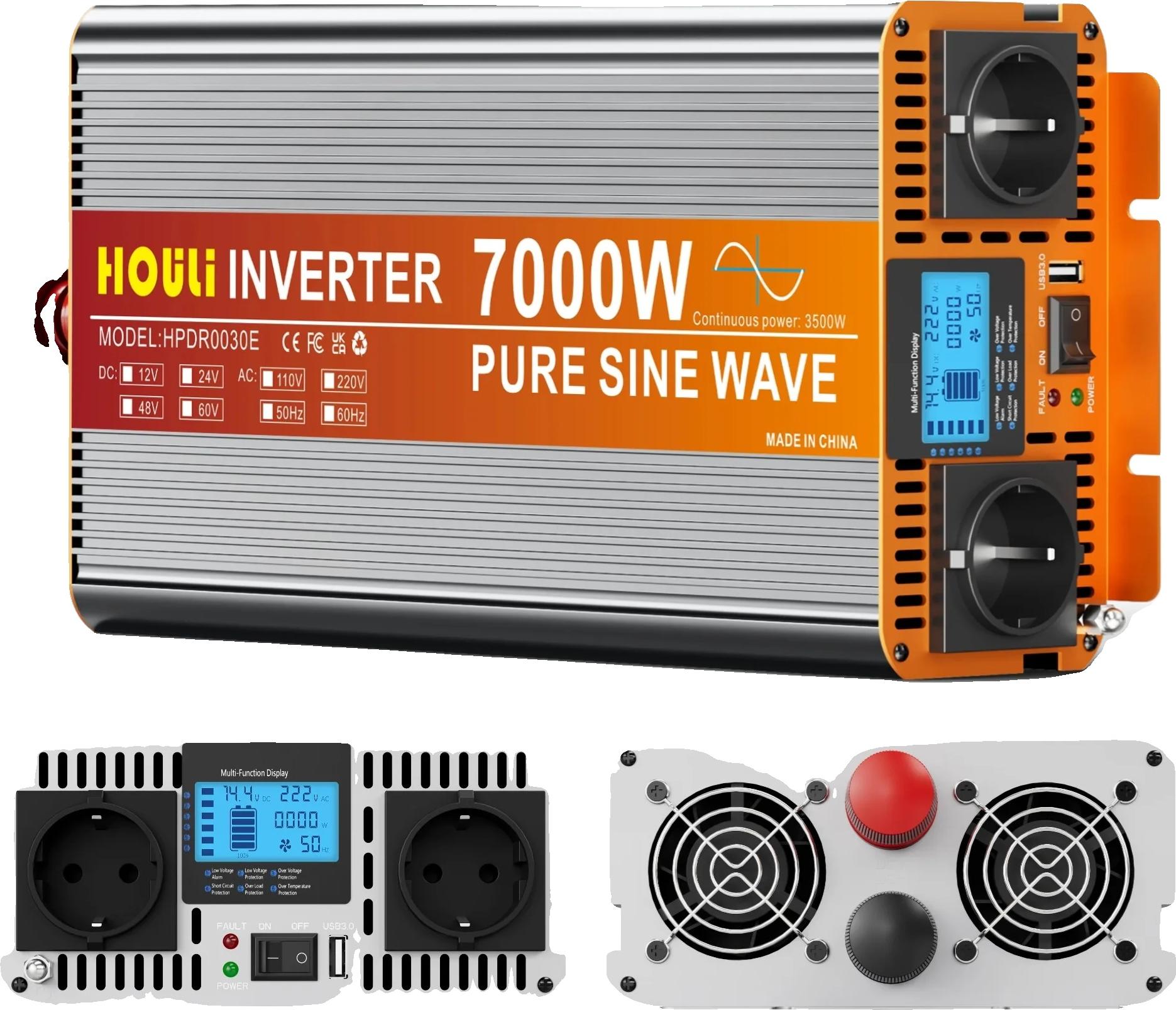 Reiner Sinuswellenwechselrichter, Fernbedienung, Spitzenleistung 7000W-12V