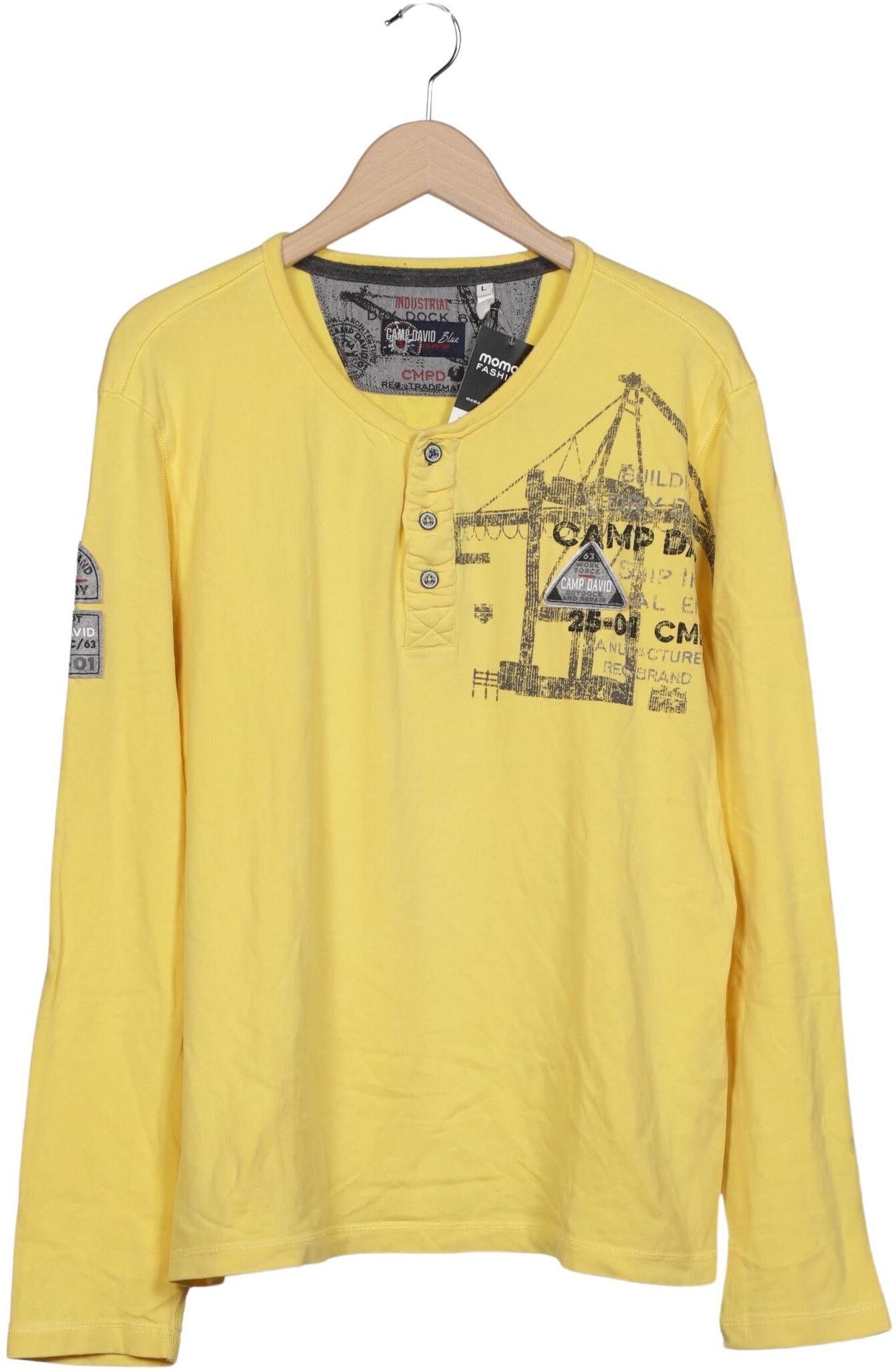 Camp David Herren Langarmshirt, Gelb, Gr. L, Baumwolle - Second Hand