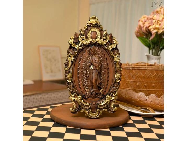 Sculpture sur bois religieux de haute qualité, Statue de la vierge marie, décoration murale d'église familiale catholique de Madonna
