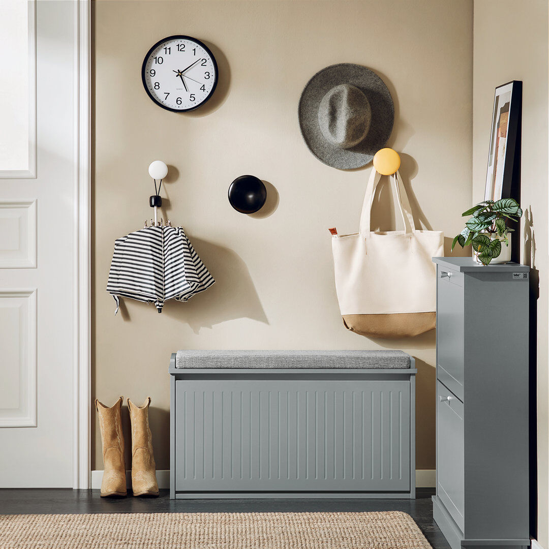 Lark Manor Boehm Polyester Upholstered Storage Bench Grey 88.5cm W X 26cm D