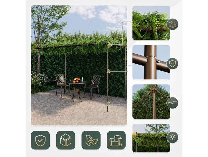 Pergola Marron Antique 6x3x2.5 m, Pavillon de Jardin en Métal pour Terrasse Extérieure, Structure en Acier Robuste, Montage Facile