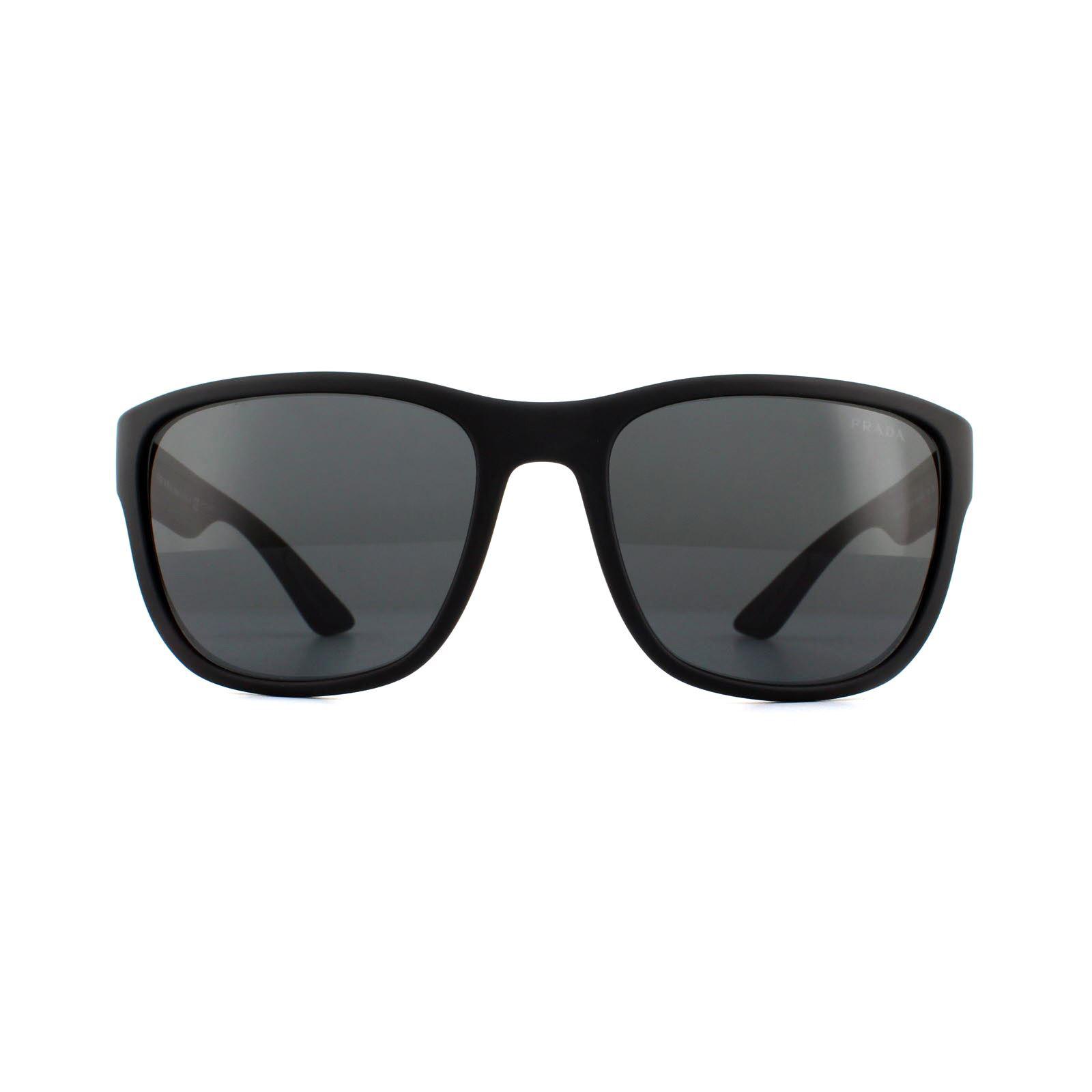 Prada Sport Sonnenbrille PS01US DG05S0 Schwarz Gummi Grau