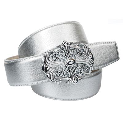 Ledergürtel ANTHONI CROWN, Damen, Gr. 90, silber (silberfarben), Rindsleder, unifarben, Gürtel Ledergürtel, in silberfarben mit Unterführung, dekorative Schließe