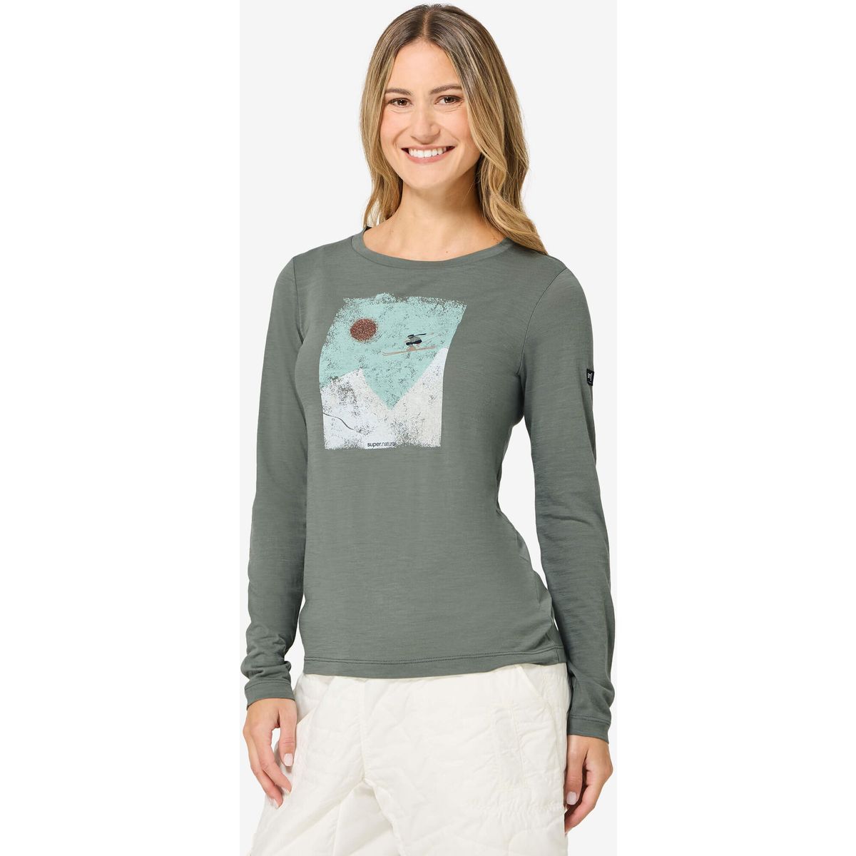 Super.Natural W Ski Jump LS eucalyptus/various (18J) M SNWP0412218JM