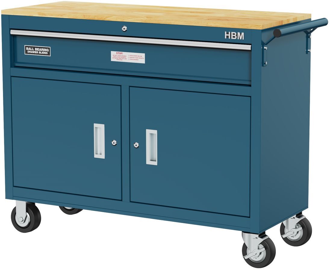 HBM carrello porta attrezzi mobile con banco da lavoro, 117 cm, blu