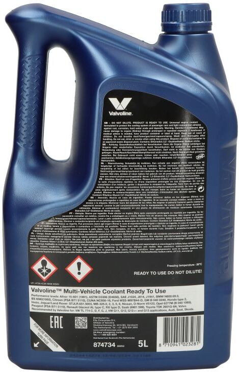 Liquide de refroidissement VALVOLINE MULTI-VEHICLE COOLANT RTU 5L