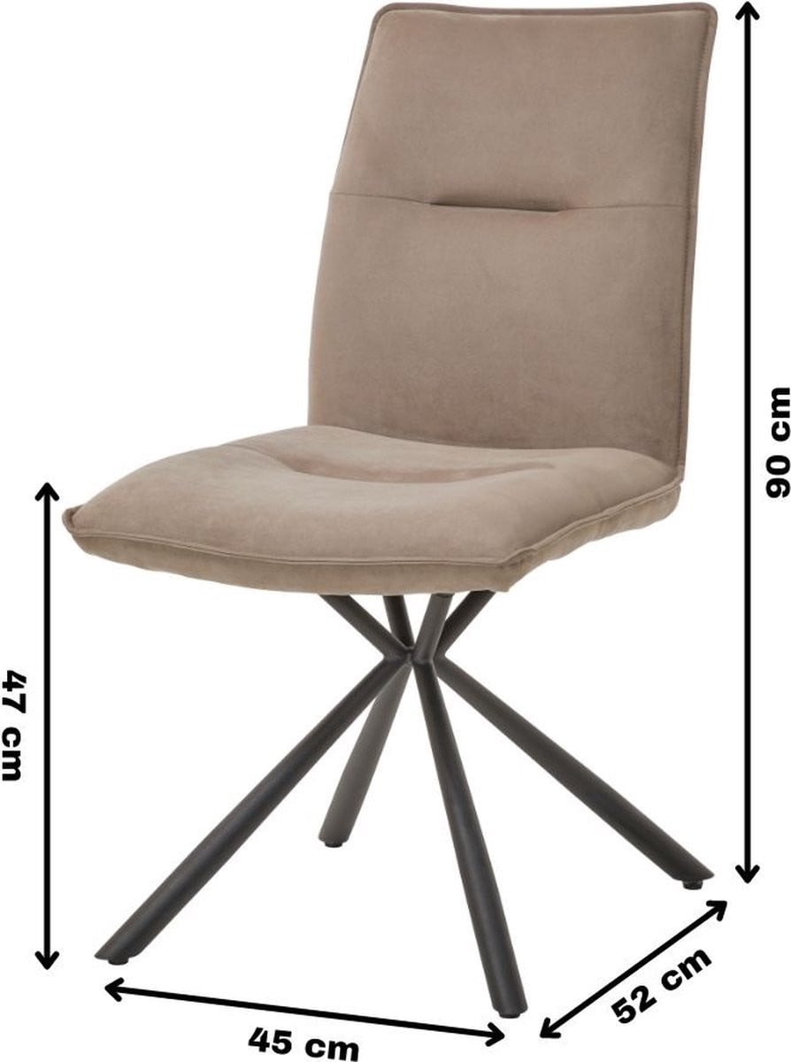 WAYS. Set van 6 moderne stoffen eetkamerstoelen met metalen vierpoten - Bruin