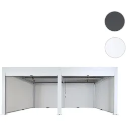 Pergola HWC-L46 mit 6x Seitenwand, Gartenpavillon Lamellen-Pavillon Rollo, 11cm-Alu-Gestell, sturmfest 3x6m ~ weiß
