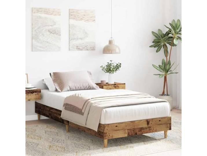KTHLBRH Bettgestell 90 x 190 cm aus antikem Holz, ohne Matratze Lattenrost inklusive, Rahmen aus technischem Holz, robust und stabil