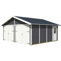 Skan Holz 45 mm Garage Holzgarage Varberg 1/2/3-570 x 525 cm (Varberg 3)-schiefergrau