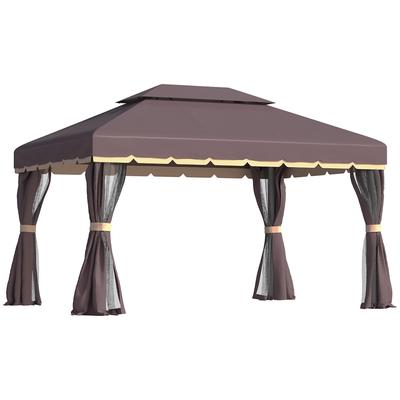 STILVORA Fester Gartenpavillon Aluminium Coffee 390x290x195 cm mit Hardtop & Netzen