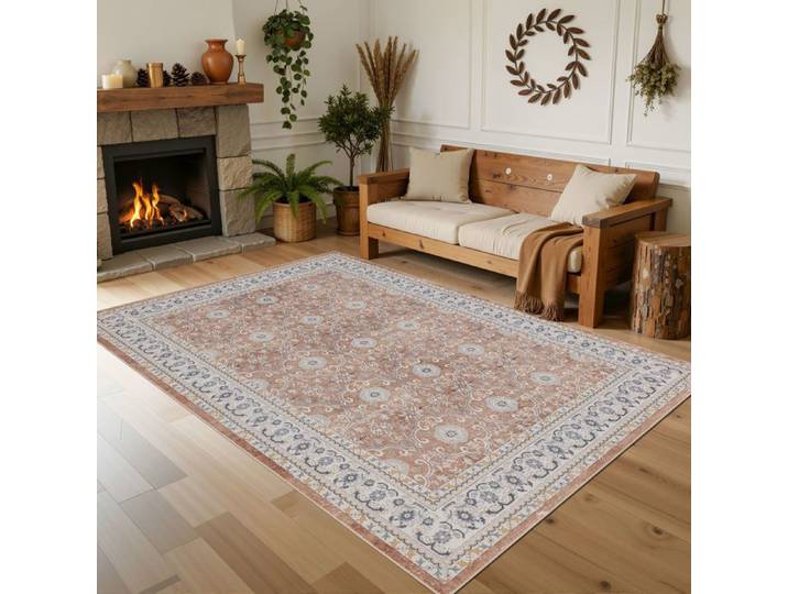 Carpettex Tapis 200x290 cm Terracotta Vintage Lavable Antidérapant