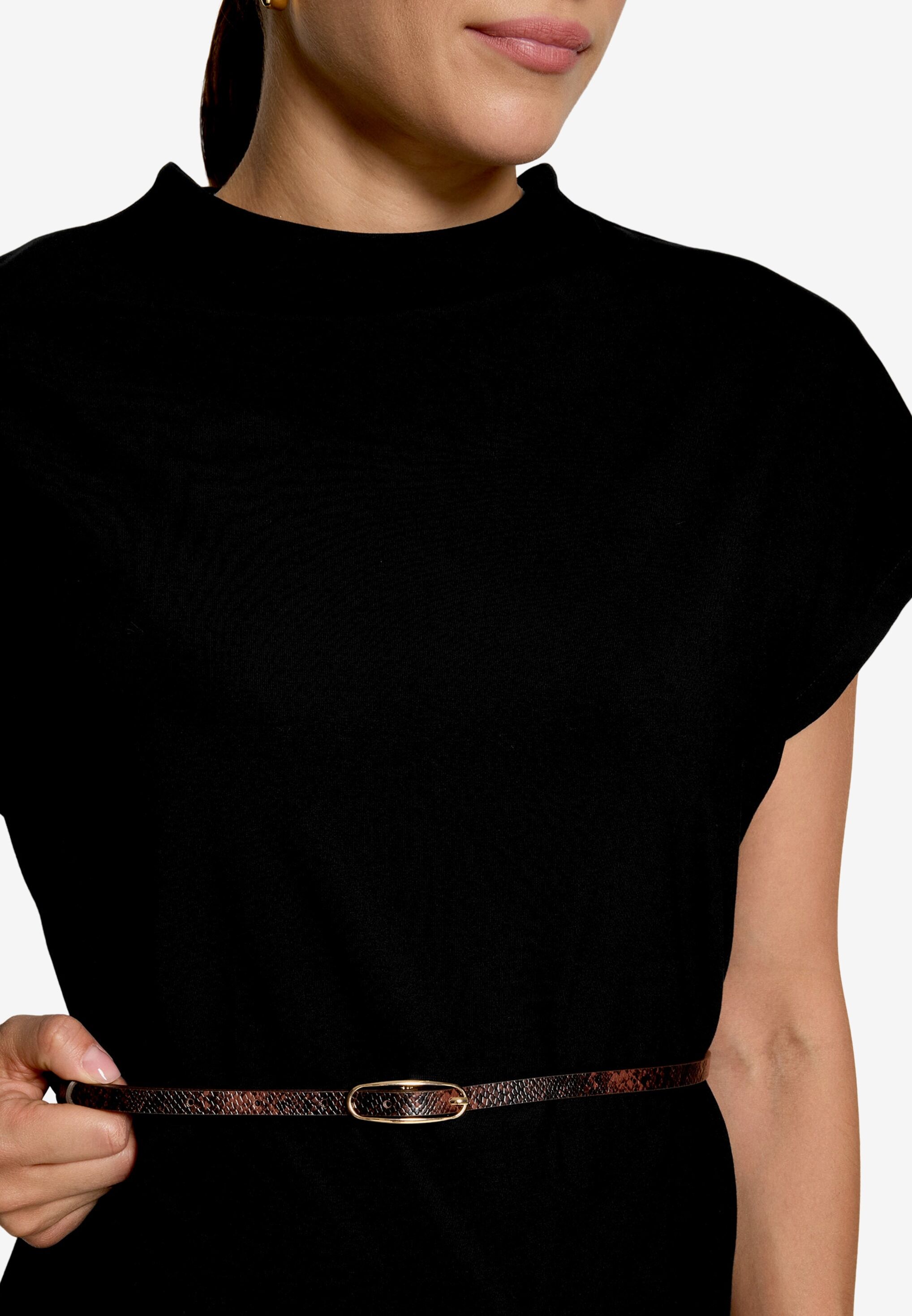 Kurzarmshirt ZERO, Damen, Gr. 38, schwarz (schwarz beauty), Web, Obermaterial: 47% Baumwolle, 47% Modal, 6% Elasthan, unifarben, körpernah hüftbedeckend, Rundhals, abgesteppte Kante, Shirts Kurzarmshirt, Sommershirt mit Gürtel schwarz beauty 38