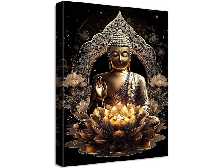 Leinwandbild Buddha mit Lotusblumen 30 x 40 cm, Bronzefarben, 40x0.5 cm, Bilder & Rahmen, Bilder, Leinwandbilder