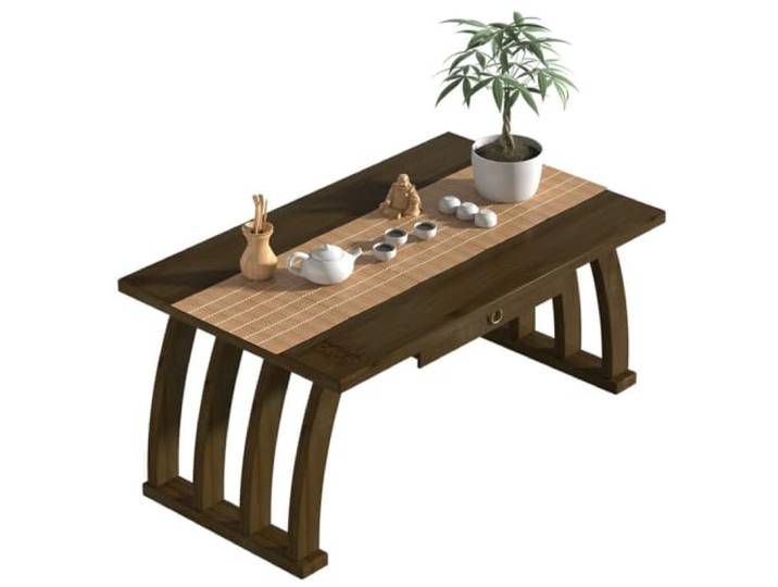 Labasuan Japanischer Bambus-Bodentisch, Kleiner Couchtisch & Teetisch mit Schublade, Meditationstisch, niedriger Tisch zum Sitzen auf dem Boden(90cm)