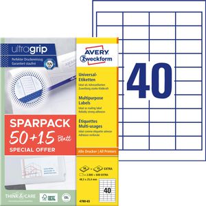 Zweckform Universaletiketten 4780-65, weiß, 48,5 x 25,4mm, 65 Blatt, 2.600 Stück