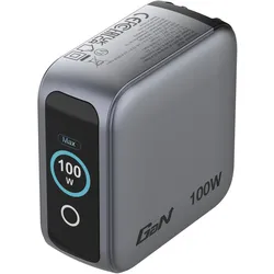 Verbatim Mini GaN Charger mit Display (EU/UK/US) (100 W, 3 Ports), USB Ladegerät, Schwarz
