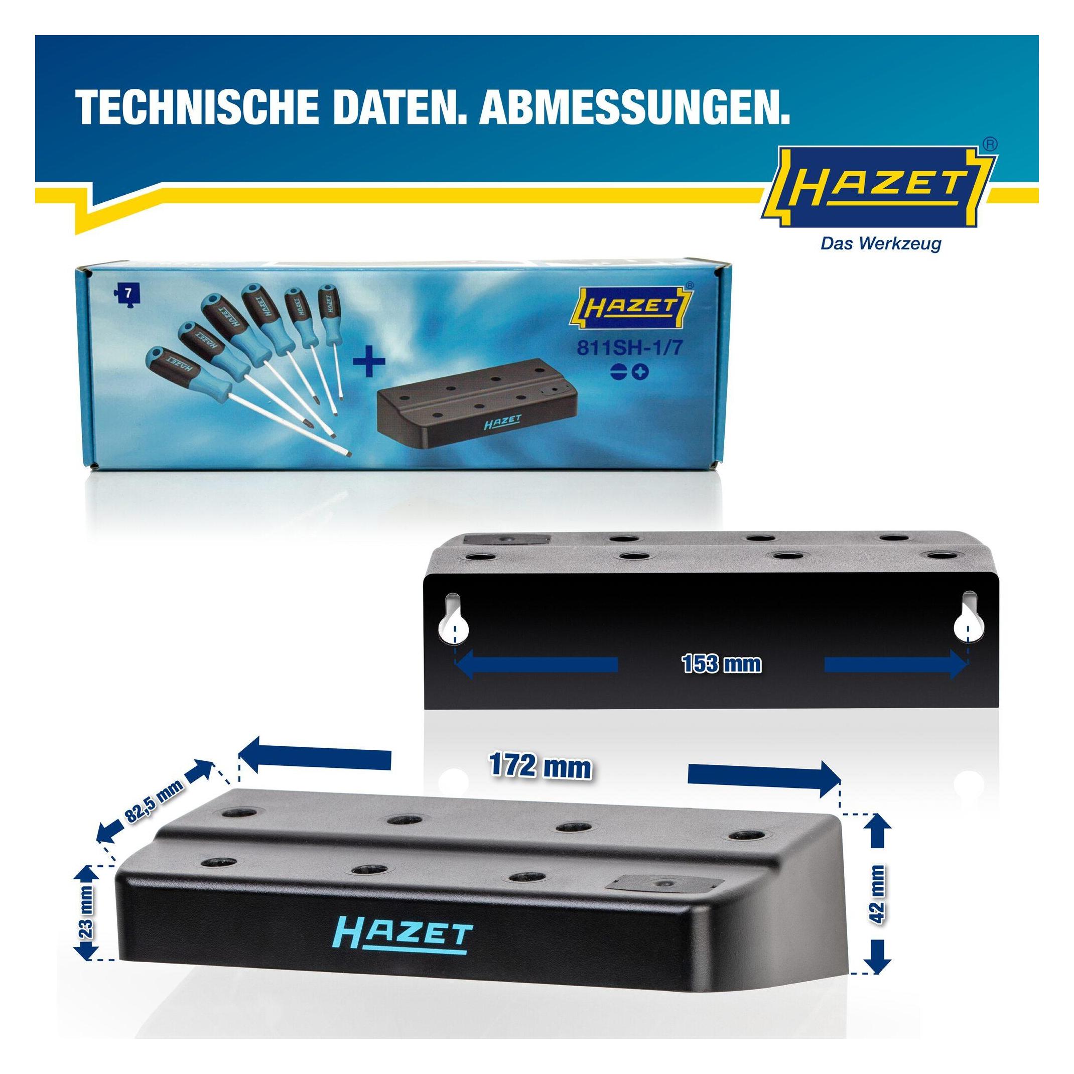 Hazet Schraubendreher-Satz 811SH-1/7 mit Halter, 7-teilig (blau/schwarz, Rutschfester HAZET-3-Komponenten- (Schlitz) (811SH-1/7)