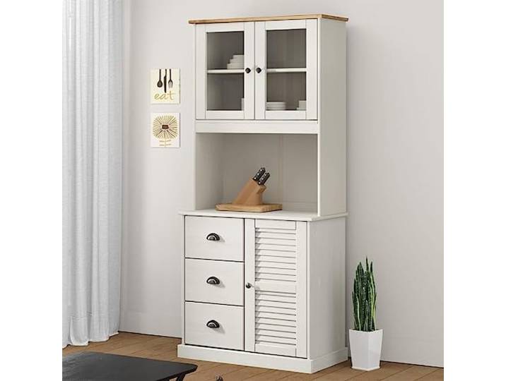 HEFZGDB Sideboard Aufsatz aus Massivholz Kiefer mit Glastüren und Einlegeböden – Massivholz Aufsatz für Kommode und Anrichte als Vitrinen mit Glastüren und Rustikaler Möbel aus Kiefernholz