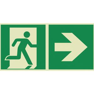 Abtec Hinweisschild ISO 7010 E002+E005 Aluminium, 30 x 15 cm, nachleuchtend, Notausgang rechts