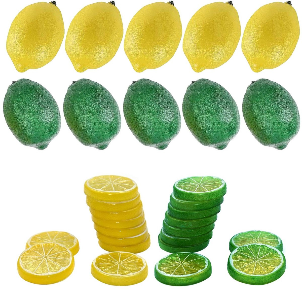Dailygoody Kunstmatige citroenen Decoratie Geel en groen 30 stuks