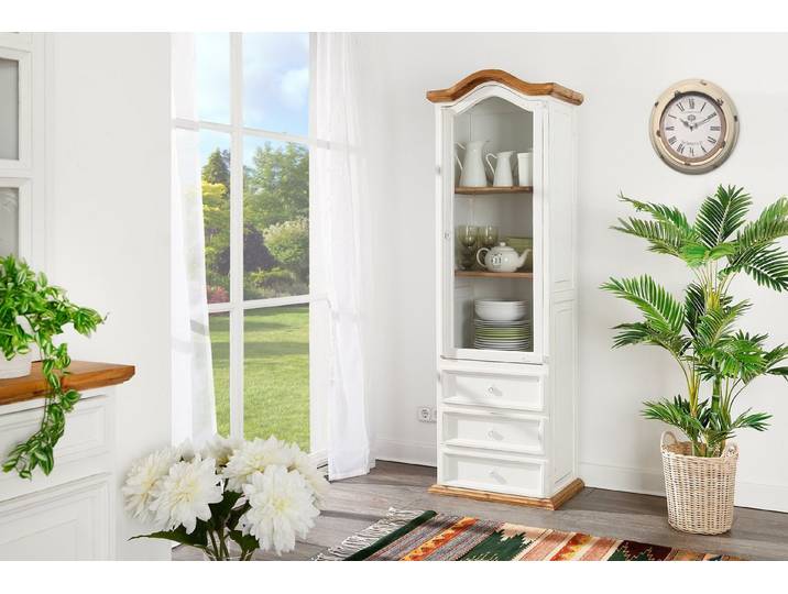 1a Direktimport Vitrine Glasvitrine Schrank Pinie weiß honig Massivholz Landhaus Mexico