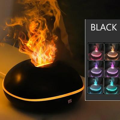 Uplift Essentials 7 Color Fire Flame Wood Grain Aroma Diffuser black