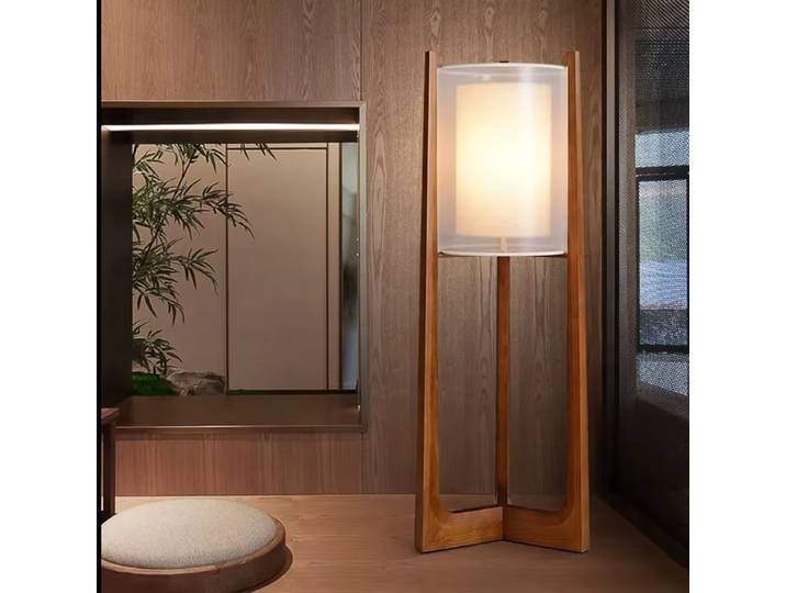 Lampadaire en bois massif Art nordique Simple abat-jour moderne tissu chambre salon décor lecture restaurant salon standin