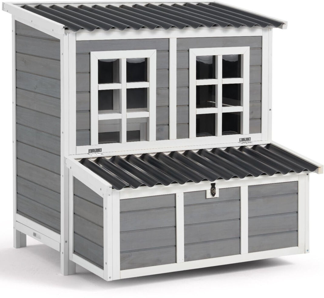 Blue Elephant 40 Inch Wooden Chicken Coop, 3 Nesting Boxes, Waterproof Roof, Poultry Cage for 2-4 Chickens & Small Pets Grey 0.7m²
