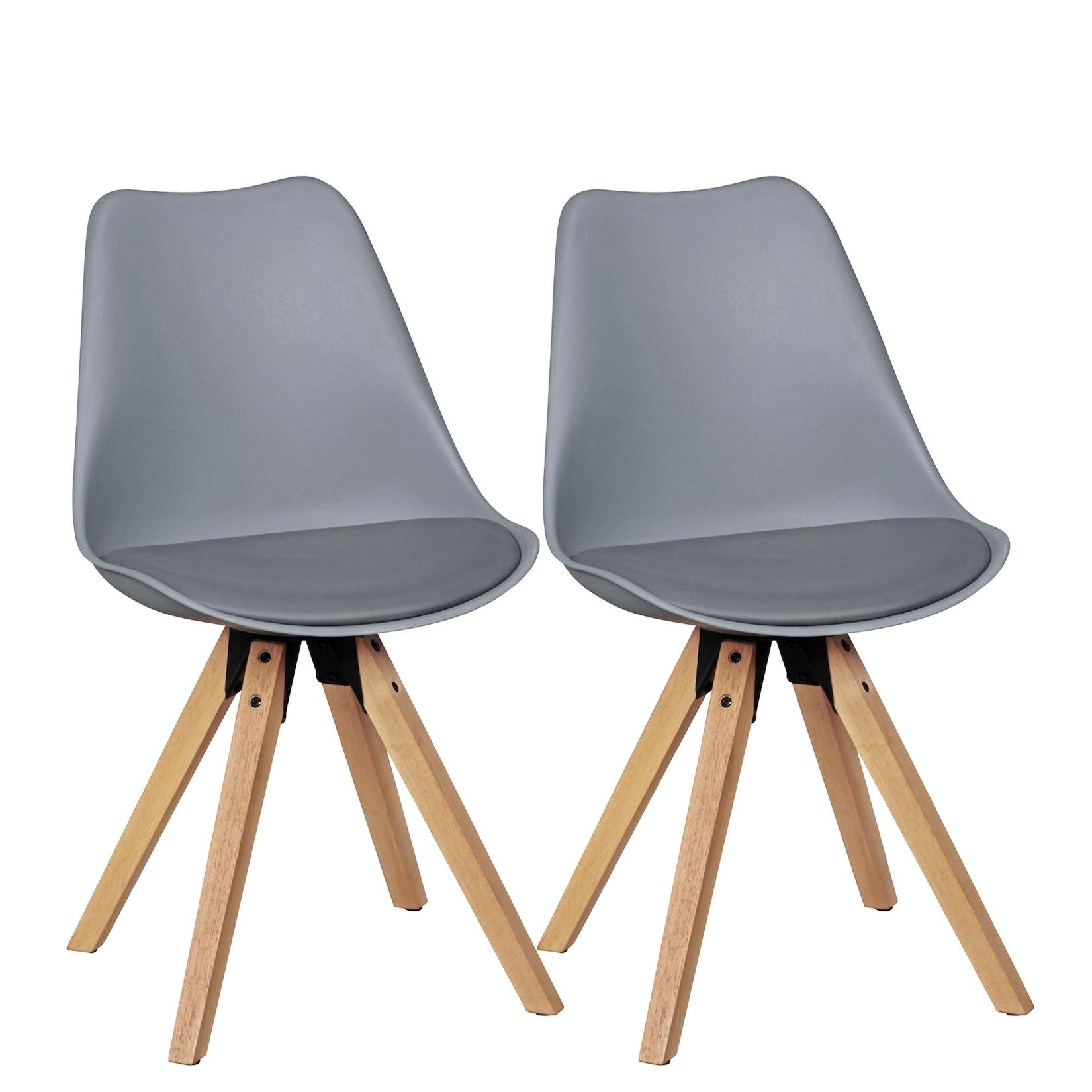 Esszimmerstuhl 2er Set Kunstleder mit Holzgestell Retro Skandinavisch gepolstert, Grau 49x52x87 cm