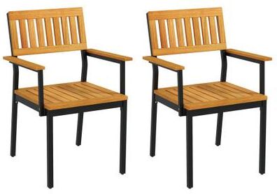 Costway Patio Outdoor Dining Chair Set of 2 with Metal and Acacia Wood Frame
