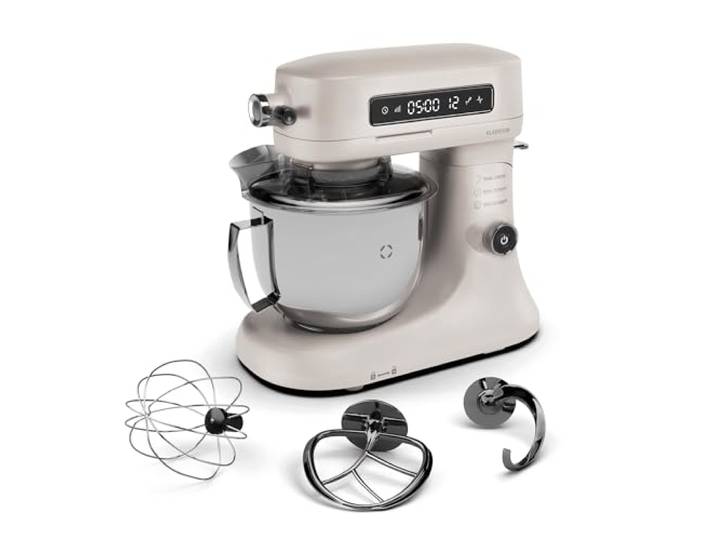Klarstein Chiara 1600W Küchenmaschine – 5L Edelstahlschüssel, 12 Geschwindigkeiten, LCD-Touch-Display, Leise ≤72 dB, Spülmaschinenfestes Patisserie-Set, Aluminium-Druckgussgehäuse, Sand