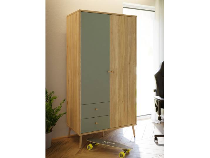 Kleiderschrank FORTE, grün (mauvella eiche, salbei), B:94,5cm H:185,6cm T:52,2cm, Holzwerkstoff, Schränke, Kleiderschrank, Salbei, Drehtürenschrank, Stauraum