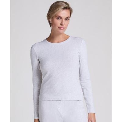 Schlafanzug HUNKEMÖLLER "Pyjama-Oberteil Pointelle", Damen, Gr. L, grau, 90% Baumwolle, 7% Elasthan, 3% Viskose, Homewear-Sets Schlafanzug