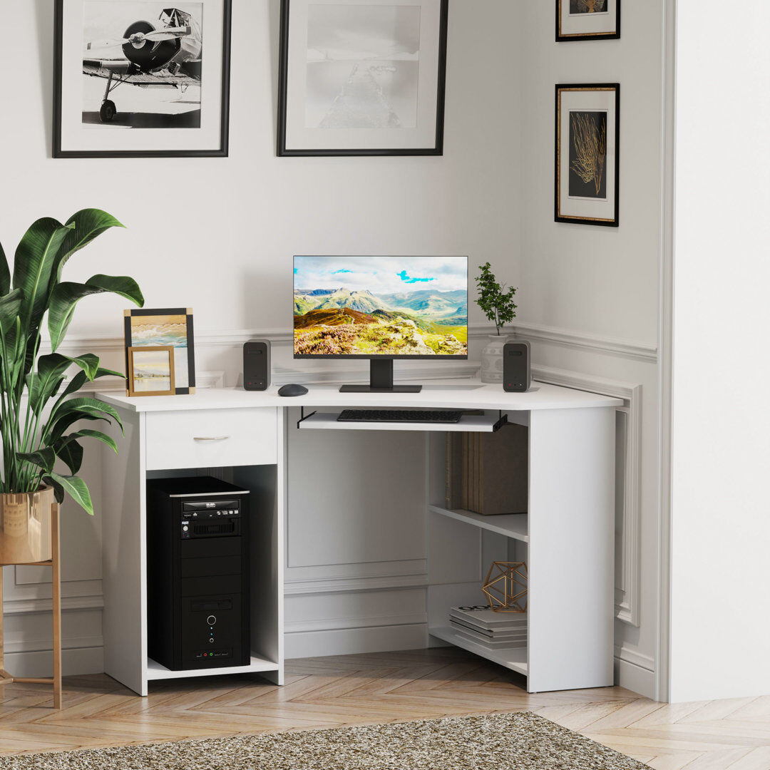 Latitude Run Emmetta L-Shaped Executive Desk White