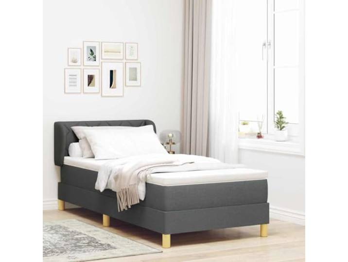 Stoffbezug verstellbares Kopfteil Boxspringbett Grau 90 x 200 cm Boxspringbett mit Matratze Dunkelgrau 90x200 Stoff verstellbares Kopfteil Einzelbett Taschenfederkern Holzgestell