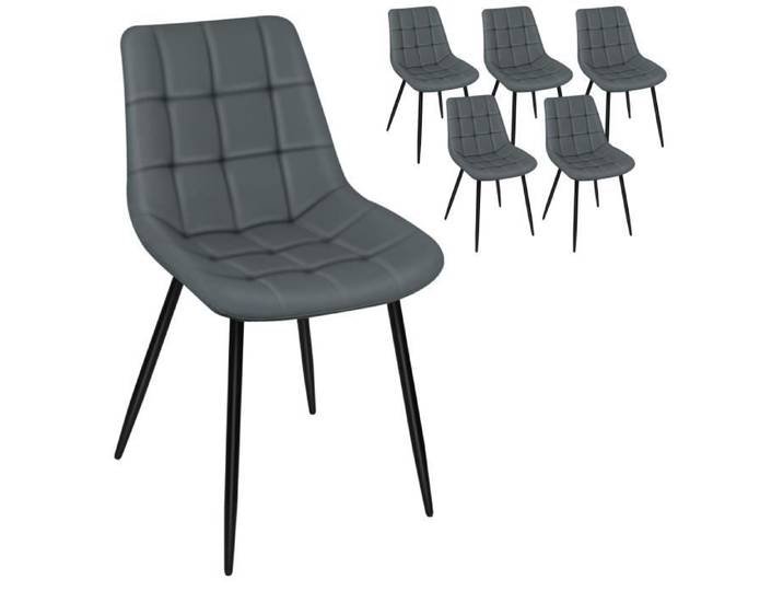 Chaises de cuisine - JEOBEST - Lot de 6 - Rembourrage en mousse - Métal - Gris foncé