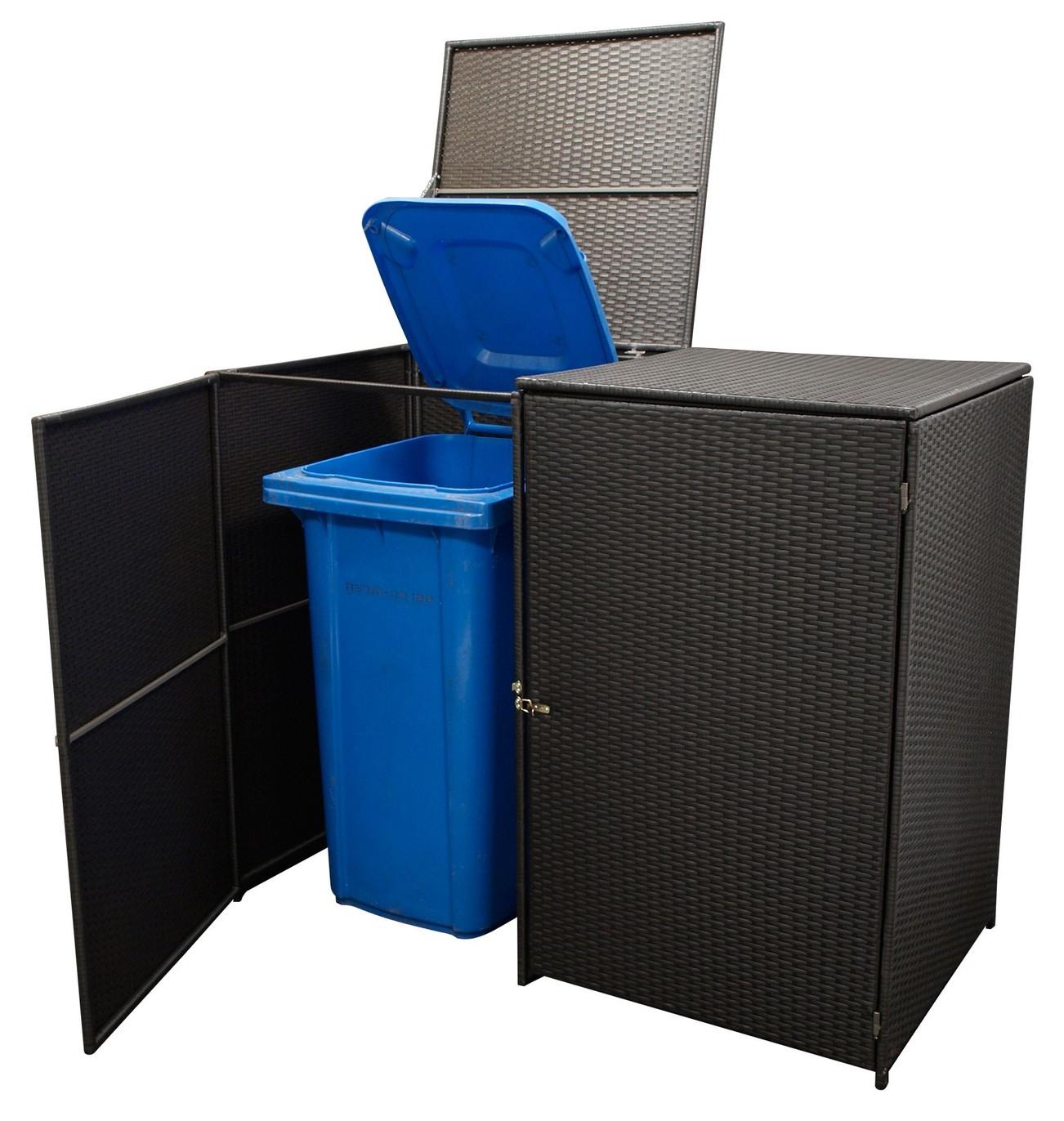 Mülltonnenbox 2er groß Stahl + Polyrattan mocca