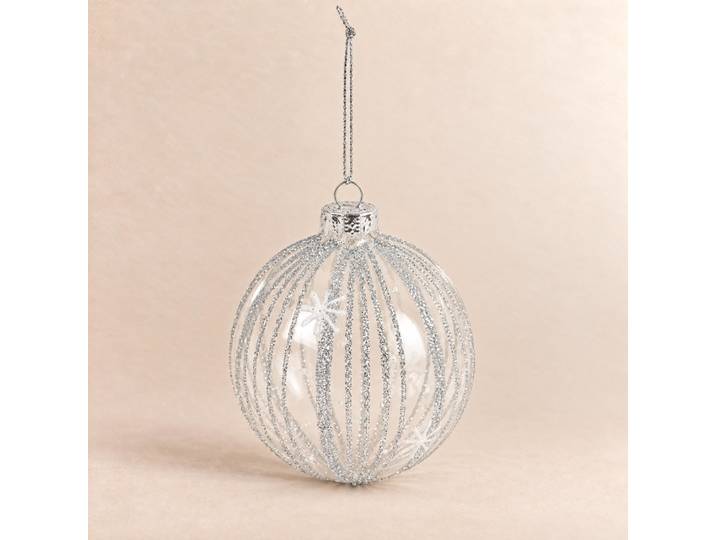Weihnachtskugel aus durchsichtigem Glas mit silbernem Glitzer