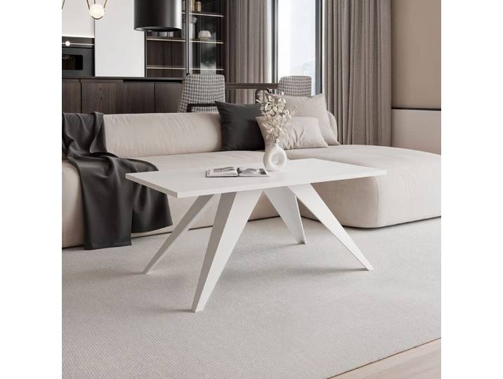 Table Basse Rectangulaire AIRA - Structure en Acier - Style Industriel - 120x60x48 cm - Blanc