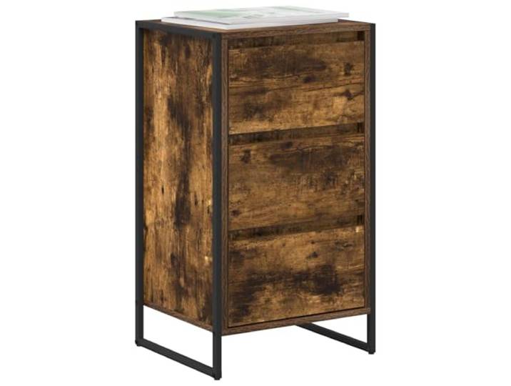 KTHLBRH Sideboard Eiche Rauchig 42 x 36 x 75,5 cm Holz mehrschichtig Stahlbeine, große Aufbewahrung, modernes Design, pflegeleicht, für Wohnzimmer