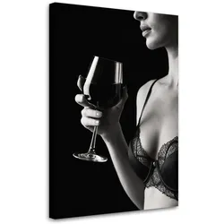 LEINWANDBILD Frau in Unterwäsche mit einem Glas Wein 40x60cm