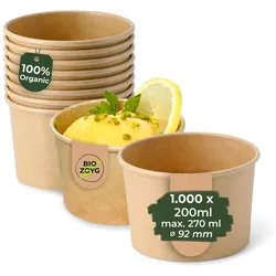 BIOZOYG 1000 Stück Eisbecher Pappe 200 ml braun - umweltfreundlich, recycelbar, plastikfrei - Joghurtbecher, Papierbecher