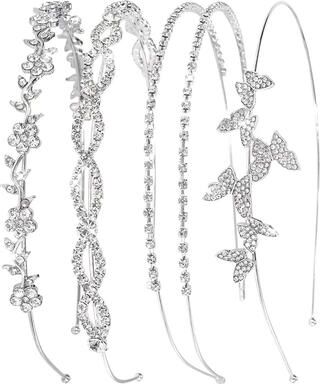 Fusion Finds Elegant Bridal Headband Rhinestone & Pearl Headband Double Band Hair Accessory For Weddings & Parties silver