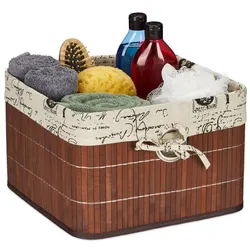 Relaxdays 2 x Brauner Aufbewahrungskorb Bambus Braun,Creme,Schwarz